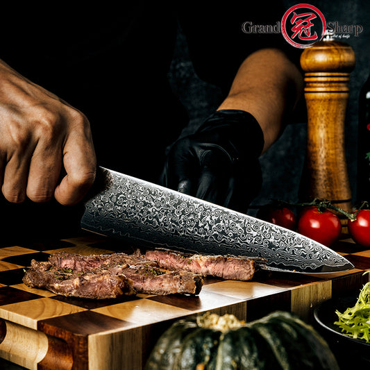 Grandsharp 8''Chef Knife 67 Layers damascus Steel 10Cr15C0Mov Kitchen Knife Vegetable Meat Cooking Tools with White Resin Handle