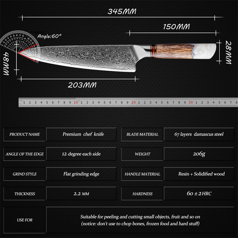 Grandsharp 8''Chef Knife 67 Layers damascus Steel 10Cr15C0Mov Kitchen Knife Vegetable Meat Cooking Tools with White Resin Handle