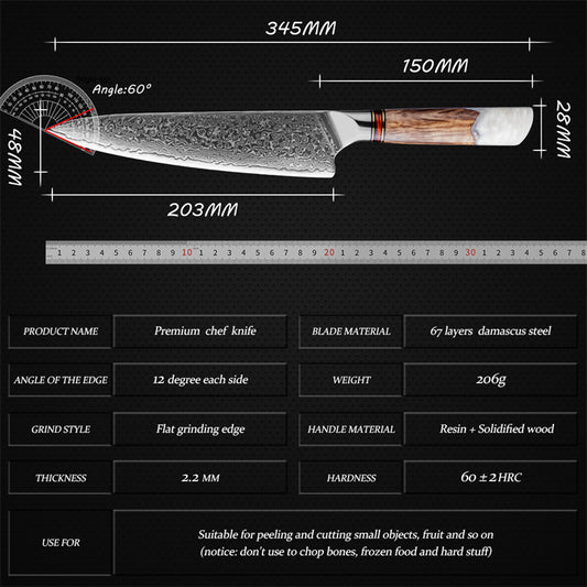 Grandsharp 10Cr15CoMoV Damascus Kitchen Chef Knife with White Handle
