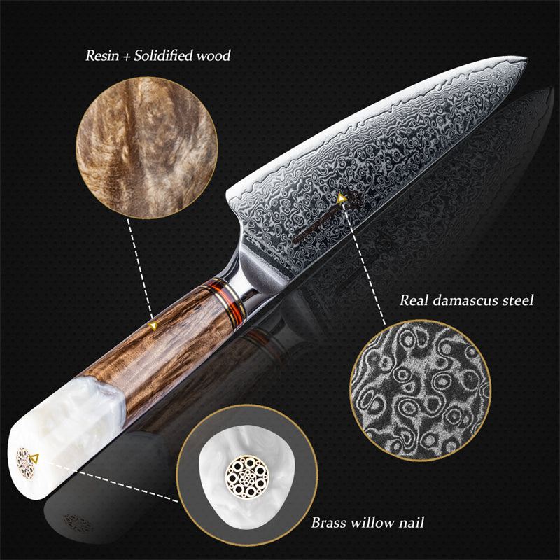 Grandsharp 8''Chef Knife 67 Layers damascus Steel 10Cr15C0Mov Kitchen Knife Vegetable Meat Cooking Tools with White Resin Handle