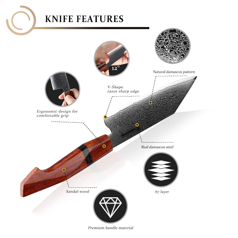 Grandsharp Professional 5.5 Inch Bunka knife Damascus 67 Layers 10Cr15C0Mov Steel Kitchen Knives For Cutting Vegetables Fruit