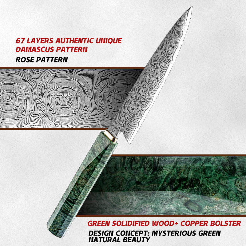 Grandsharp 5.6" Utility Knife 67 Layers Damascus 10cr15CoMov Steel Sharp Kitchen Household Knife with Solidified Wood Handle