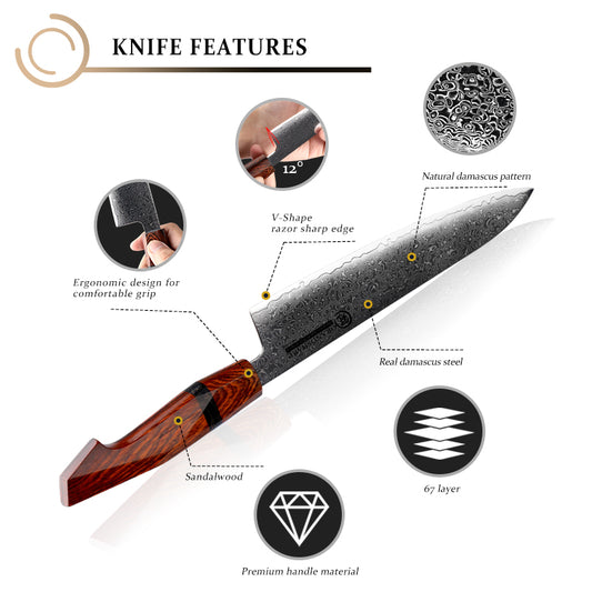 Grandsharp Knives Sets Japanese Knife 67 Layers 10Cr15MoV Damascus High Carbon Steel Chef Knives Set with Sandal Wood Handle