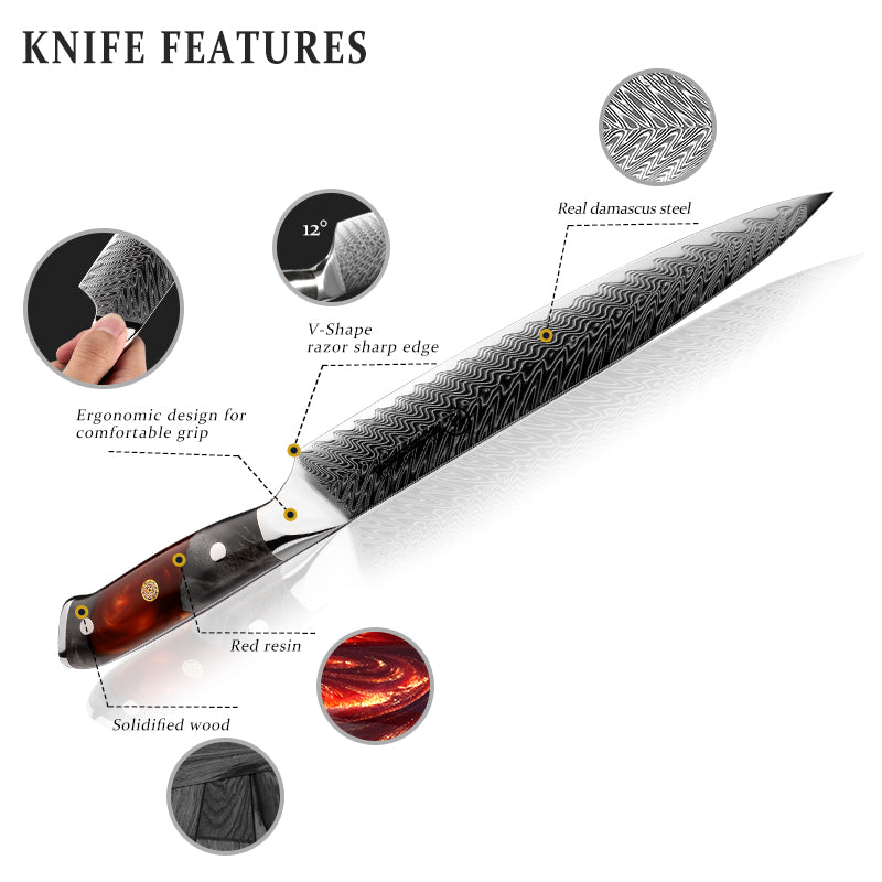 Grandsharp High Quality 8.3 Inch Slicing Knife Damascus Steel AUS10 Kitchen Cutting Tool