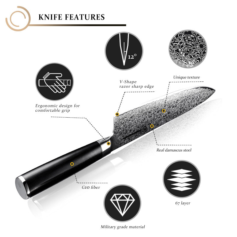 Grandsharp Chef Knife 8 inch AUS-10 Japanese Damascus Steel 67 Layers Japanese Kitchen Knives Kitchenware Gadgets tools G10 Handle