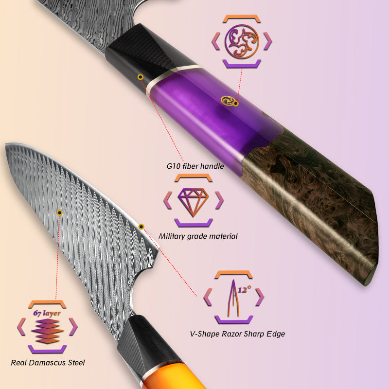 67 Layers Damascus Stainless Steel Japanese Chef Kitchen Knives Nakiri Santoku Knife Meat Slicer Vegetables Cutter