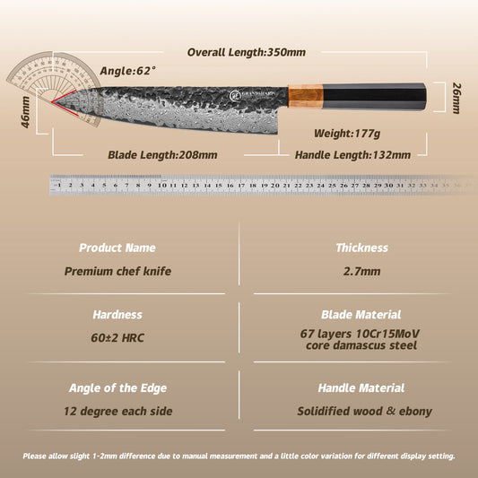 Grandsharp Handmade Forged Kurouchi Damascus 10Cr15CoMoV Gyuto Knife