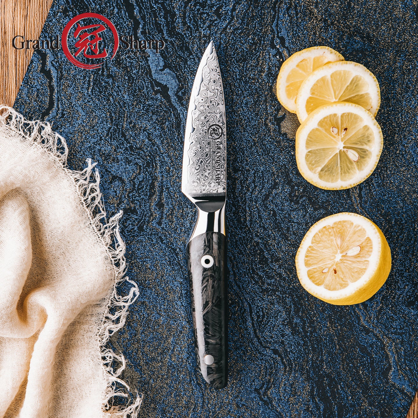 Grandsharp Paring Fruit Kitchen Knife 67 Layers 4 Inch AUS10 Damascus Steel Kitchen Paring Knives with Black Carbon Fiber Handle