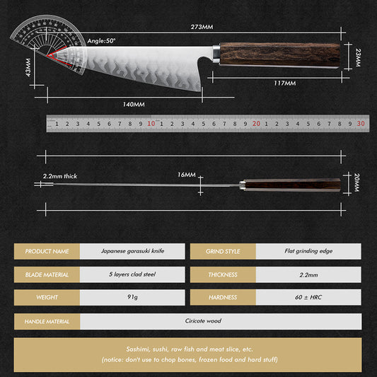 Grandsharp Handmade Forged Garasuki Boning Knife with Ciricote Wood Handle