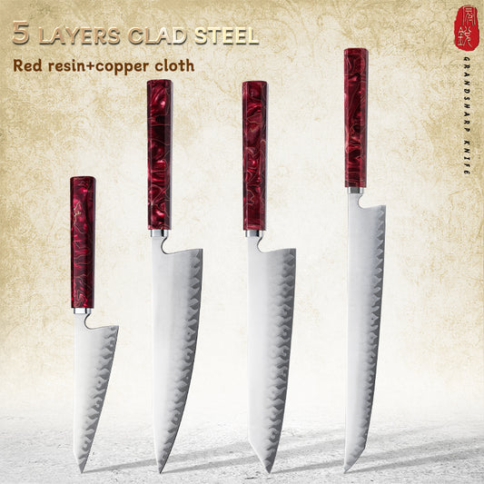 Grandsharp 1-4Pcs Sushi Knife Japanese 5 Layers Clad Steel Hand-Forging Kitchen knives Set Used For Sashimi Sushi Raw Fish