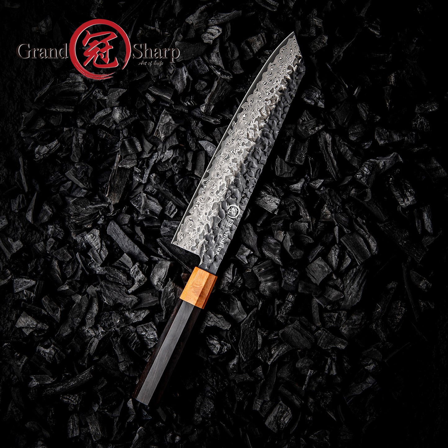 Grandsharp 9.5 Inch Kiritsuke Knife 10Cr15Mov 67 Layers Damascus Steel Kitchen Kiritsuke Knives Ebony & Solidified Wood Handle