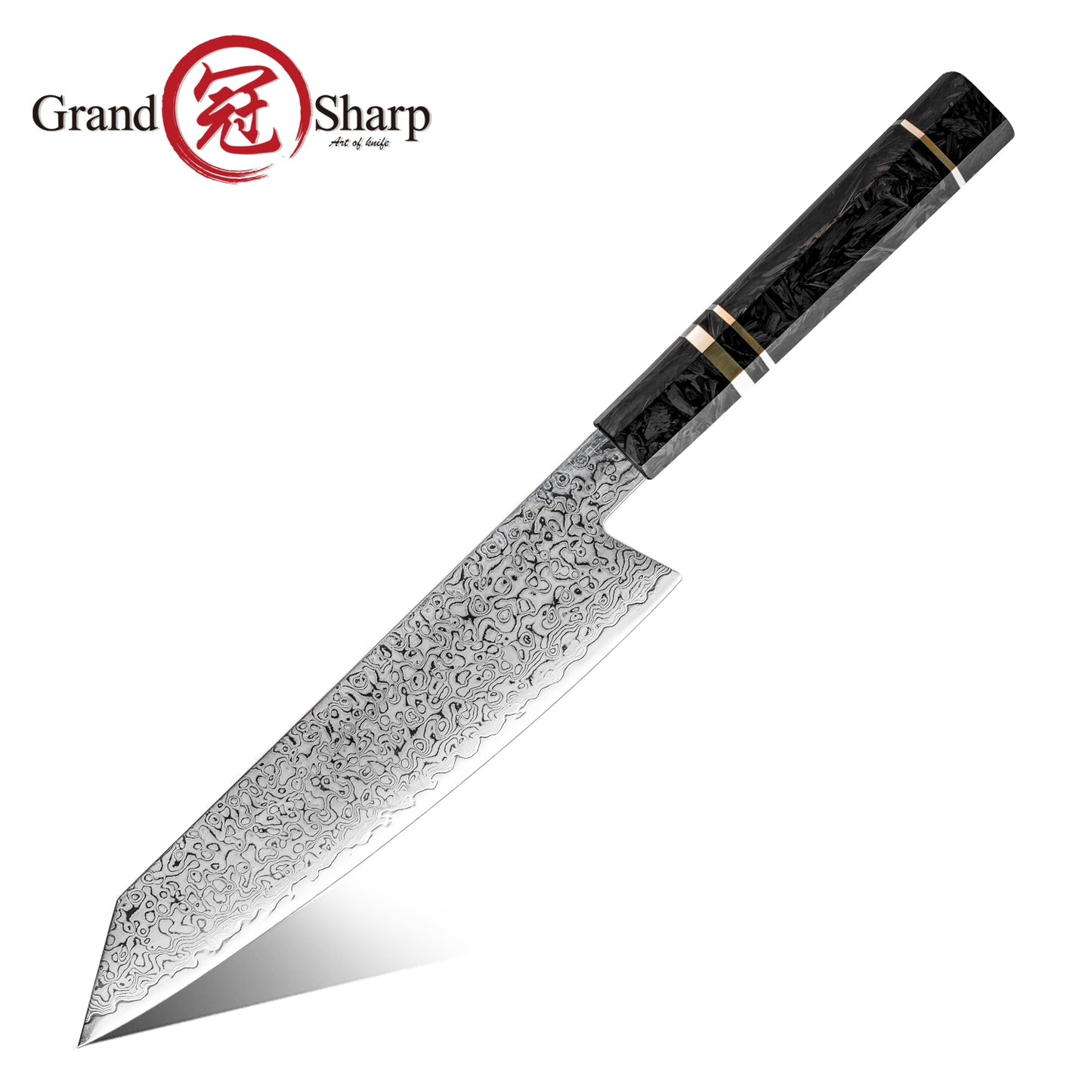 Grandsharp 8.5''Kiritsuke Knife 67 Layer Damascus Steel 10Cr15MoV Core Blade With Carbon Fiber&Copper Ring Handle Chef Knife