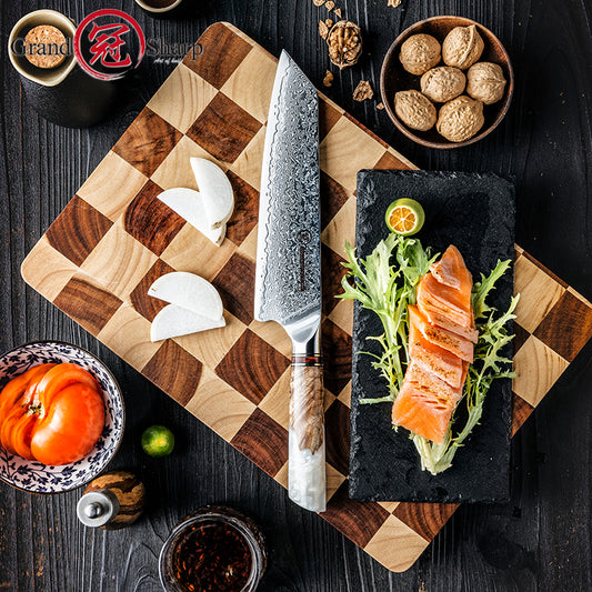 Grandsharp Professional 8 Inch Kiritsuke Knife 10Cr15C0Mov 67 Layers Damascus Kitchen Knives Cleaver Santoku Cooking Tools