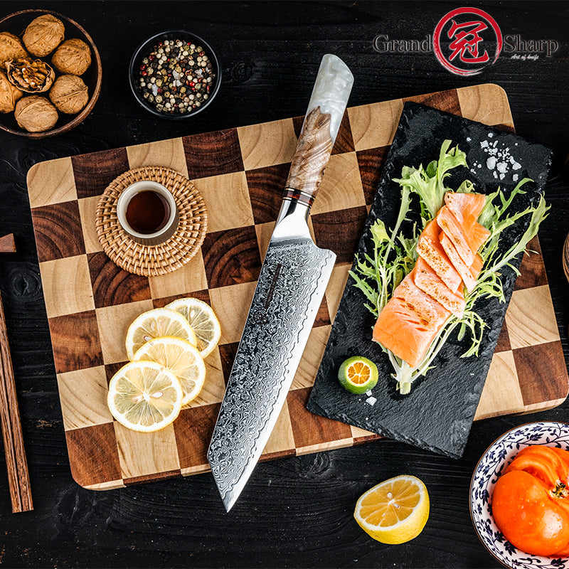 Grandsharp Professional 8 Inch Kiritsuke Knife 10Cr15C0Mov 67 Layers Damascus Kitchen Knives Cleaver Santoku Cooking Tools