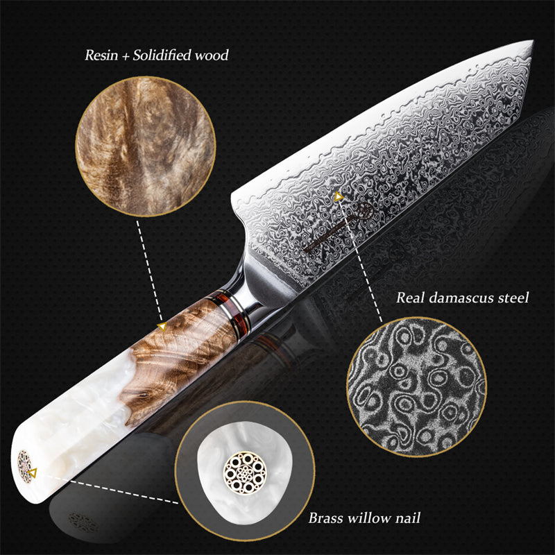 Grandsharp Professional 8 Inch Kiritsuke Knife 10Cr15C0Mov 67 Layers Damascus Kitchen Knives Cleaver Santoku Cooking Tools