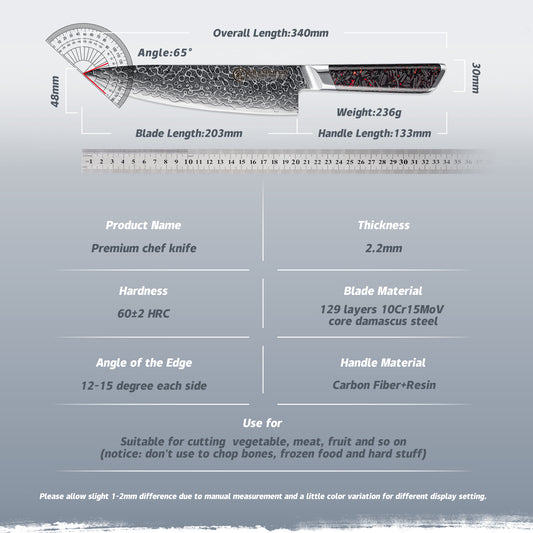 Grandsharp New 129 Layers 10Cr15CoMoV Damascus Chef Knife
