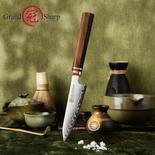 Grandsharp Kitchen Japanese Hitachi ZDP189 Powder Steel Paring Knife 4.5 Inch Paring Fruit Cutting Knives Mkuruti Wood Handle
