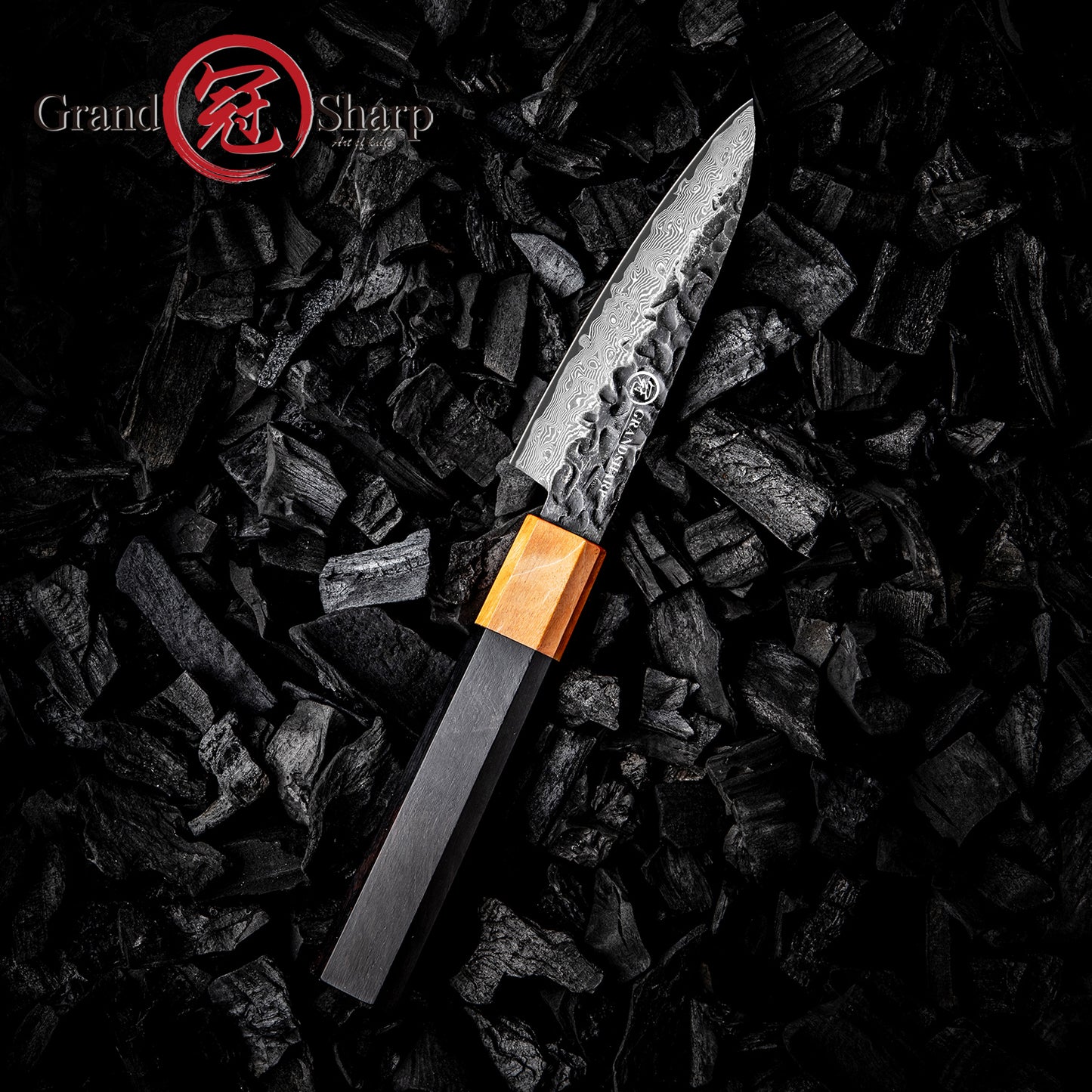 Grandsharp Premium Kitchen 3.5 Inch Paring Knife Japanese 67 Layers Damascus Steel Paring Knives Ebony & Solidified Wood Handle