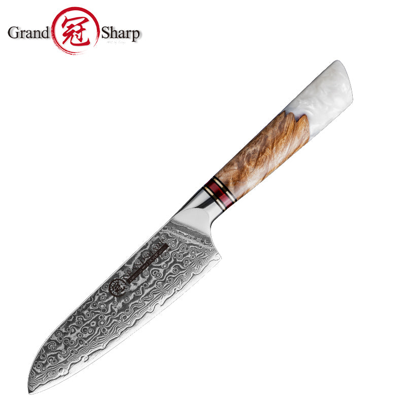 Grandsharp 6 Pcs Damascus Steel Chef Knife Sets with White Resin & Solidified Wood Handle