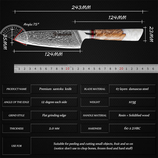 Grandsharp 10Cr15CoMoV Damascus Petty Sankotu Prep Knife with White Handle
