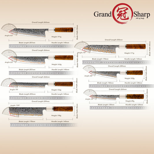Grandsharp 55 Layers Copper Damascus Chef Kitchen Knife Collection