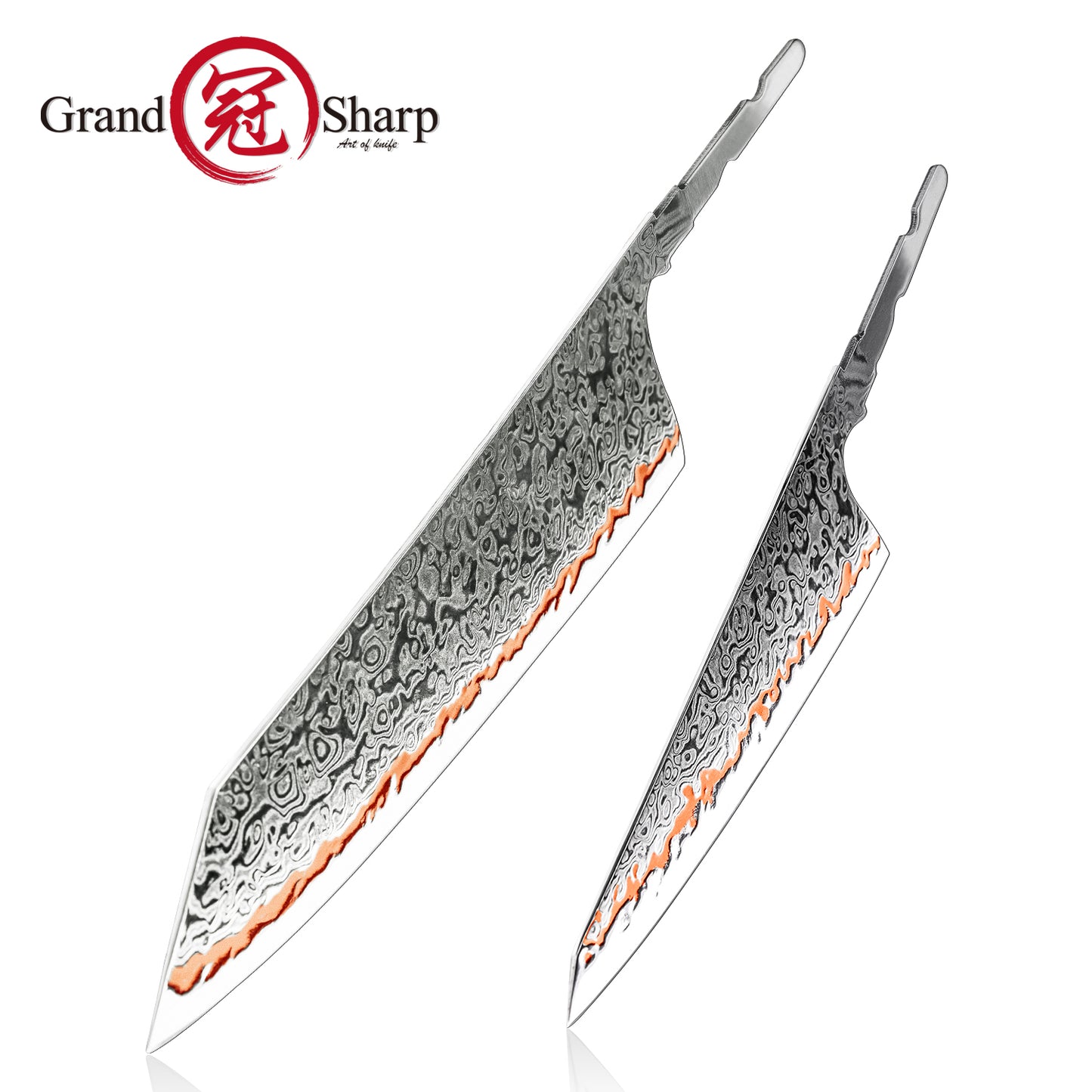 Grandsharp DIY Knife Blade Kiritsuke Knife Blank Blade 55 Layers Copper Damascus Steel Chef Santoku Meat Food Cutter