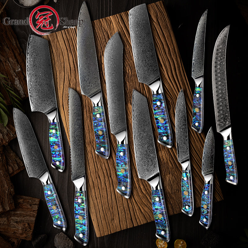 Grandsharp Professional Damascus Knife Set AUS10 High Carbon Japanese Steel Chef Knife Cleaver Paring Steak Bread Knives 1-11PCS