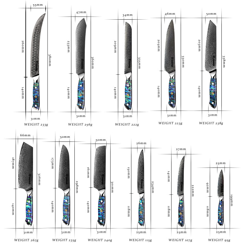 Grandsharp Professional Damascus Knife Set AUS10 High Carbon Japanese Steel Chef Knife Cleaver Paring Steak Bread Knives 1-11PCS
