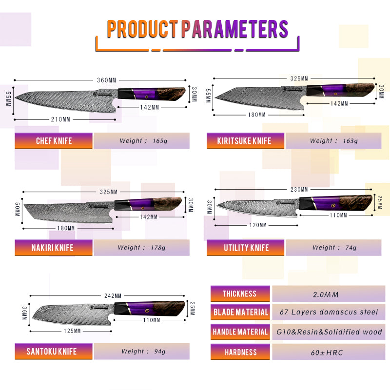 67 Layers Damascus Stainless Steel Japanese Chef Kitchen Knives Nakiri Santoku Knife Meat Slicer Vegetables Cutter