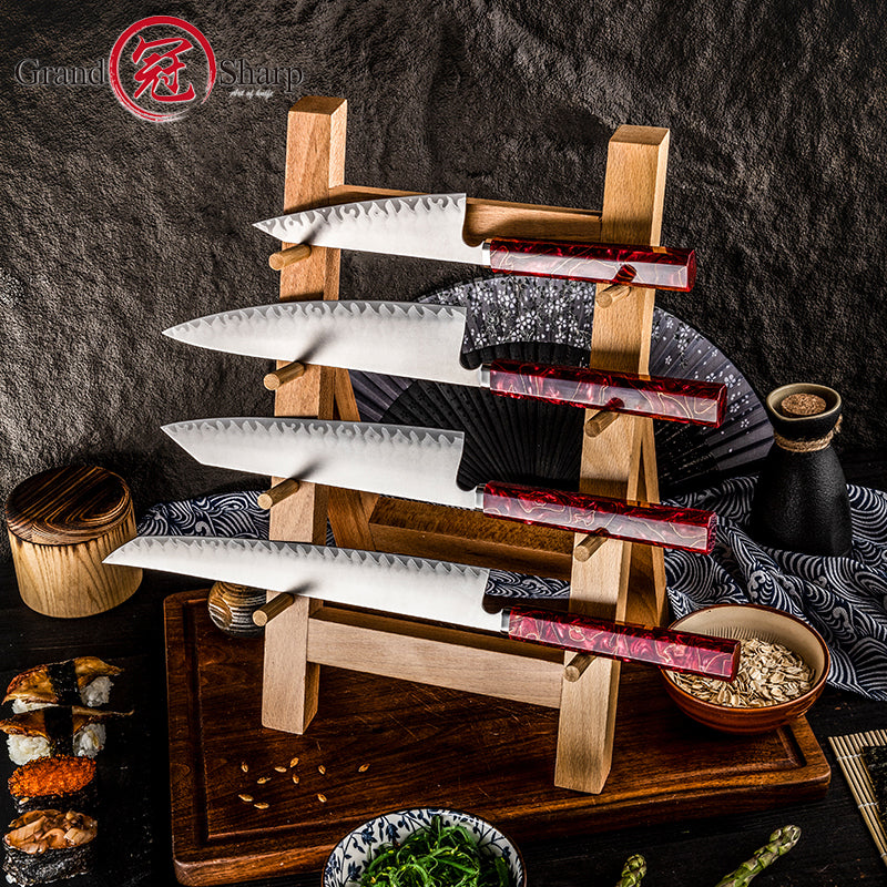 Grandsharp 1-4Pcs Sushi Knife Japanese 5 Layers Clad Steel Hand-Forging Kitchen knives Set Used For Sashimi Sushi Raw Fish