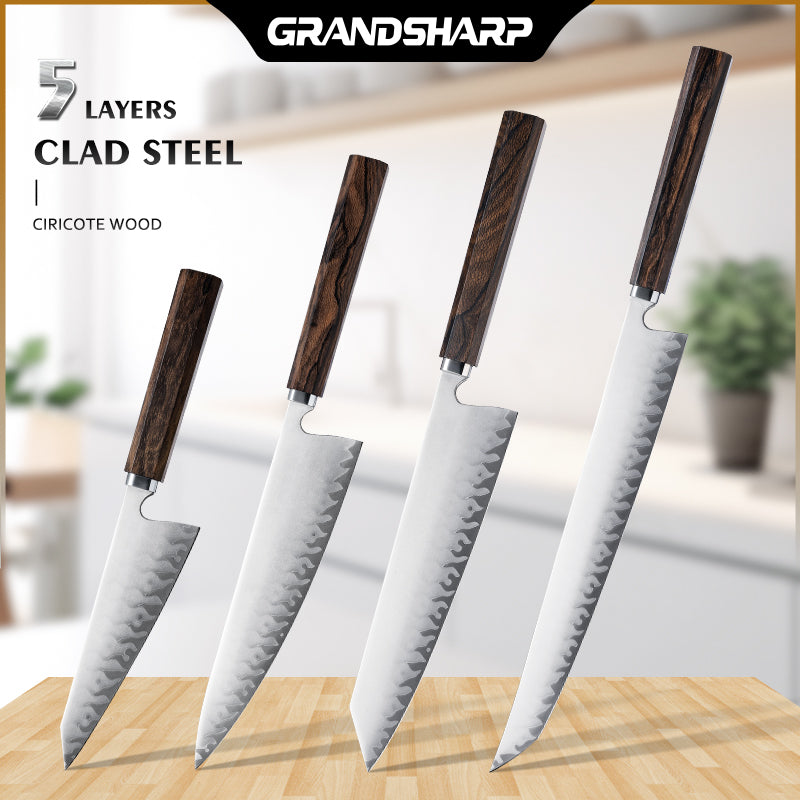 Grandsharp 1-3Pcs Japanese Chef Knife Set Hand-Forging 5 Layers Clad Steel Ciricote Wood Handle Used For Sashimi Sushi Raw Fish