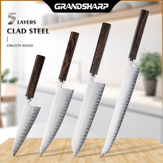 Grandsharp 1-3Pcs Japanese Chef Knife Set Hand-Forging 5 Layers Clad Steel Ciricote Wood Handle Used For Sashimi Sushi Raw Fish