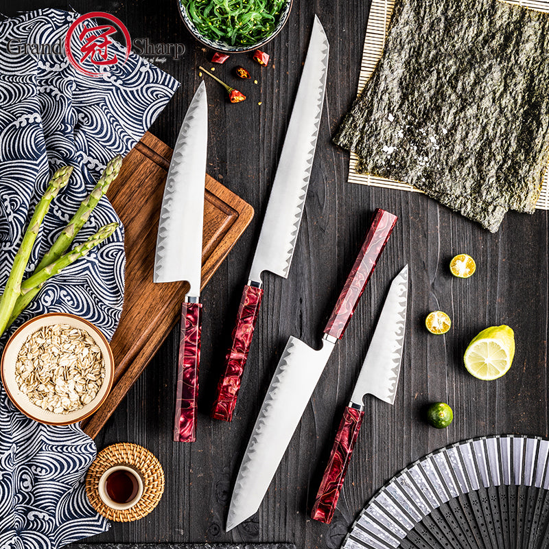 Grandsharp 1-4Pcs Sushi Knife Japanese 5 Layers Clad Steel Hand-Forging Kitchen knives Set Used For Sashimi Sushi Raw Fish