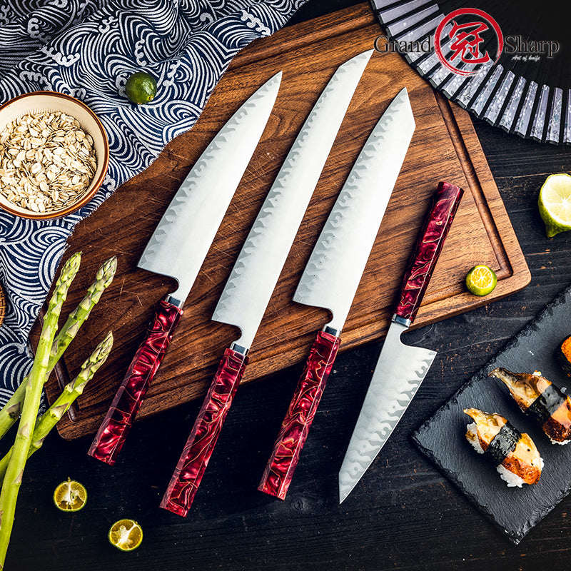 Grandsharp 1-4Pcs Sushi Knife Japanese 5 Layers Clad Steel Hand-Forging Kitchen knives Set Used For Sashimi Sushi Raw Fish