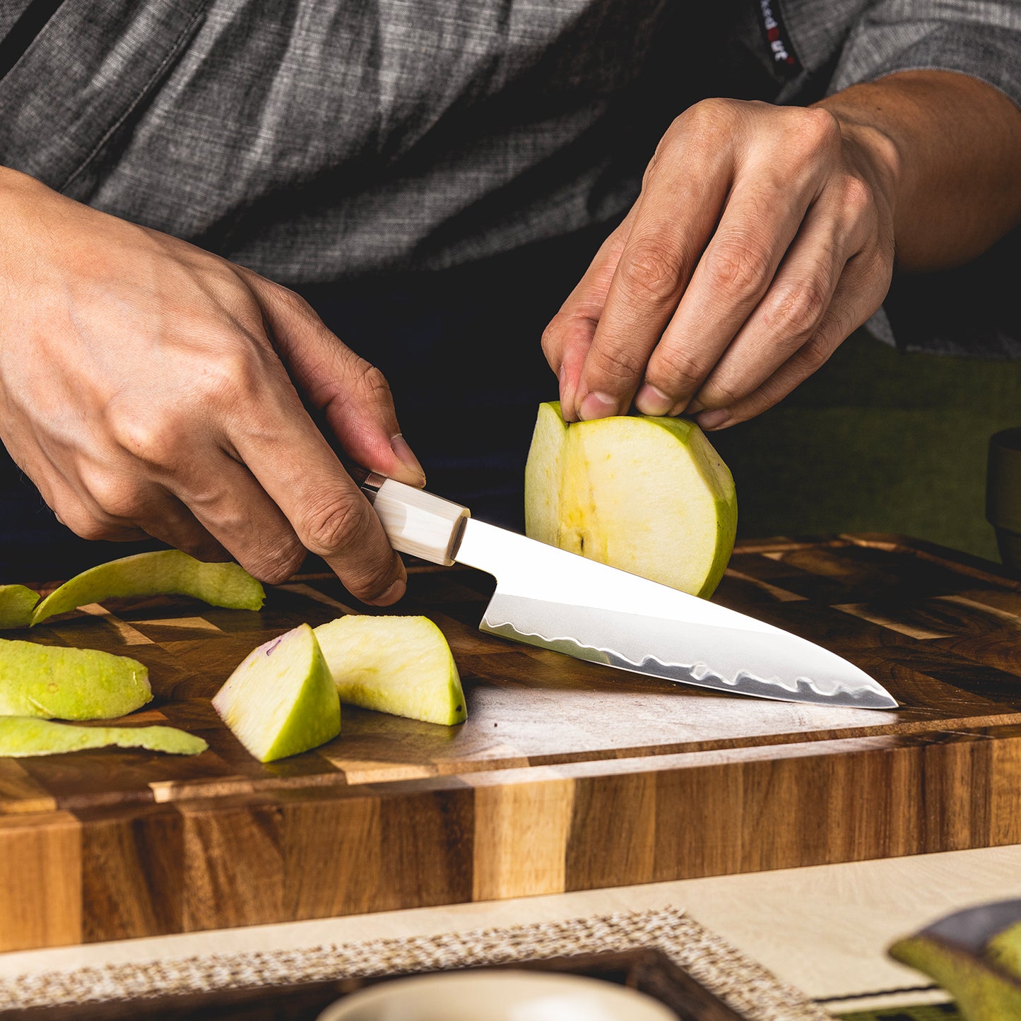Grandsharp Kitchen 5 Inch Utility Knife 3 Layers PM204 Powder Carbon Steel Utility Knives Mkuruti Wood & Imitation Ivory Handle