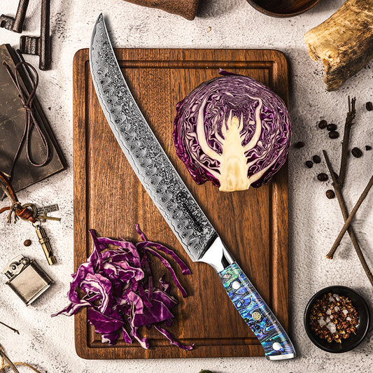 Chef Kitchen Knives 10 Inch Butcher Knife Damascus Steel Slicing Cooking Tool Full Tang Machete Cutlery Cookware PRO Abalone Shell Handle