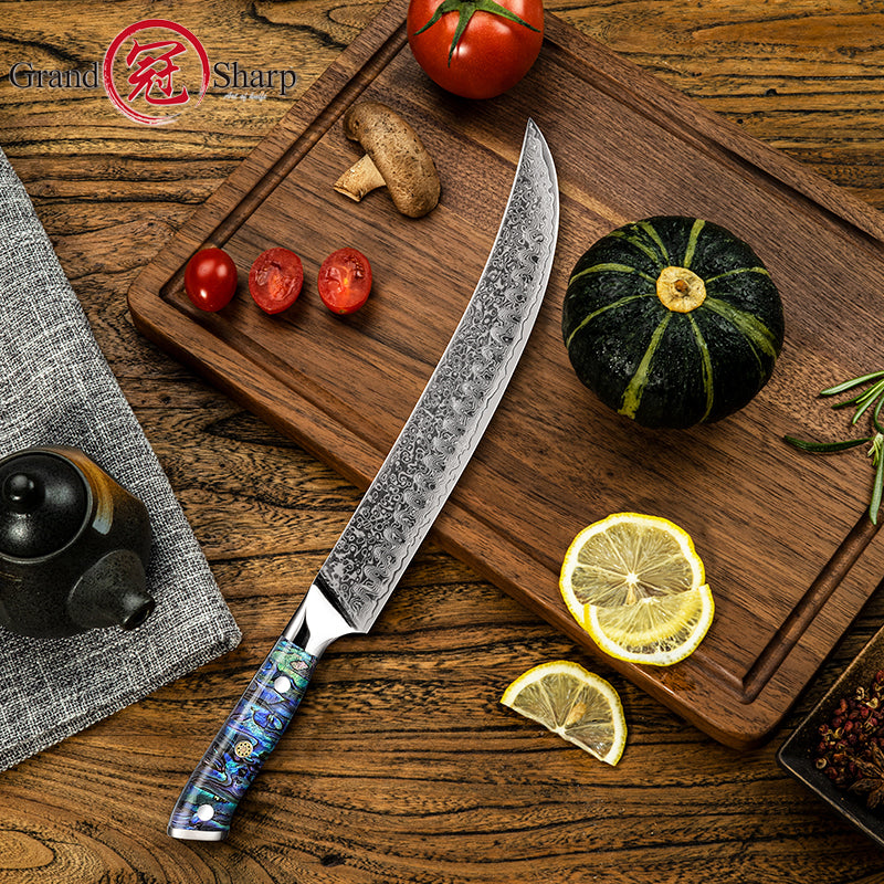 Chef Kitchen Knives 10 Inch Butcher Knife Damascus Steel Slicing Cooking Tool Full Tang Machete Cutlery Cookware PRO Abalone Shell Handle