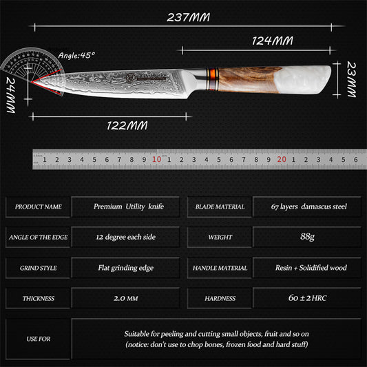 Grandsharp 10Cr15CoMoV Damascus Utility Knife with White Handle