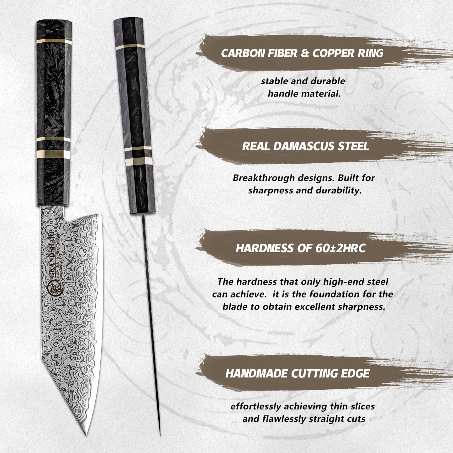 Grandsharp 5.5 Inch Japanese Bunka Knife 67 Layers Damascus Steel Kitchen Bunka Cooking Knives with Black Carbon Fiber Handle