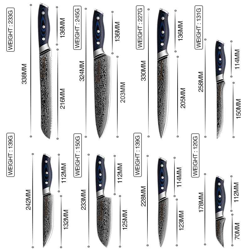 Damascus Kitchen Knives 67 Layers AUS-10 Japanese Steel Chef Santoku Boning Utility Slicing Knives
