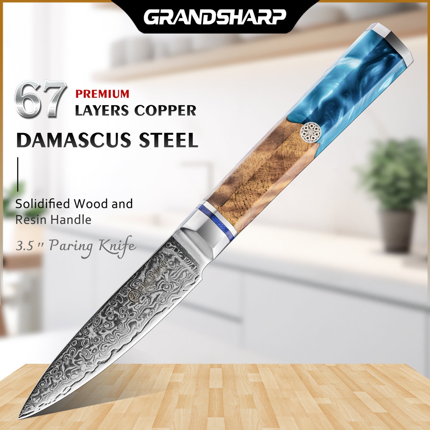 Grandsharp Damascus 10Cr15CoMoV Kitchen Chef Bread Paring Fruit Cleaver Knife Set