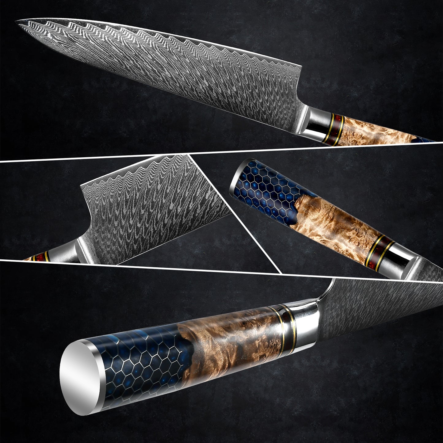 Damascus Kitchen Knives AUS- 10 Japanese Chef Knife Cleaver Paring Bread Utility Knife Cooking Tool with Gift Box