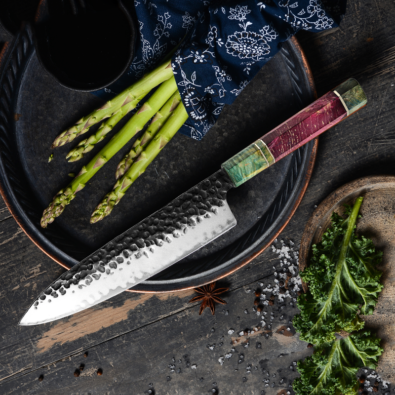 Hand Forged 8 Inch Chef Knife 3 Layers AUS-10 Japanese Steel Sushi Sashimi Kitchen Tools Gyuto Cleaver Slicing Knives