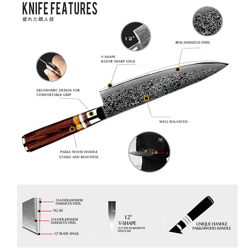 Kitchen Knives Damascus Steel AUS-10 Chef Knife Kiritsuke Boning Bread Santoku Slicing Utility Knife Cooking Tools
