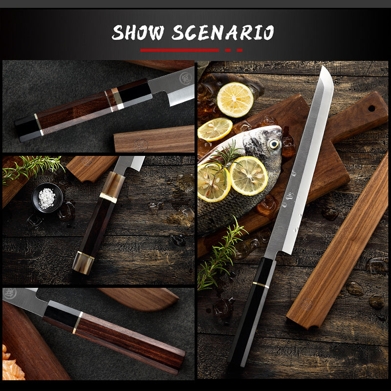 Premium Japanese Kitchen Knife Sakimaru Chef Knife 8cr18mov Steel Tuna Sashimi Cutting Tool Saya Scabbard Gift Box