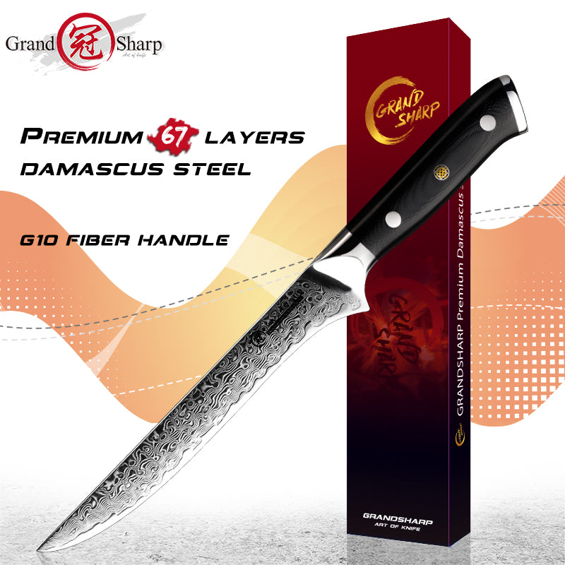 Grandsharp Damascus Knife Set 67 Layers AUS-10 Japanese Damascus Steel Chef Cleaver Boning Kiritsuke Santoku Kitchen Knives