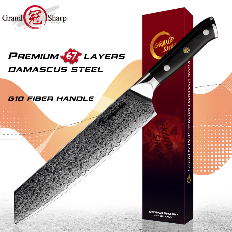 Grandsharp Damascus Knife Set 67 Layers AUS-10 Japanese Damascus Steel Chef Cleaver Boning Kiritsuke Santoku Kitchen Knives