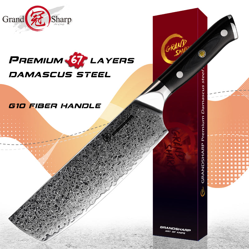 Grandsharp Damascus Knife Set 67 Layers AUS-10 Japanese Damascus Steel Chef Cleaver Boning Kiritsuke Santoku Kitchen Knives