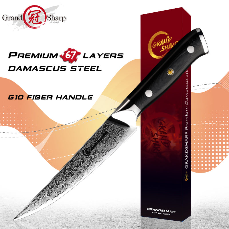 Grandsharp Damascus Knife Set 67 Layers AUS-10 Japanese Damascus Steel Chef Cleaver Boning Kiritsuke Santoku Kitchen Knives