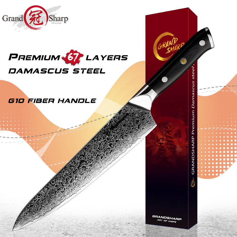 Grandsharp Damascus Knife Set 67 Layers AUS-10 Japanese Damascus Steel Chef Cleaver Boning Kiritsuke Santoku Kitchen Knives